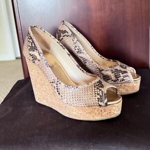 Jimmy Choo Snakeskin Peep Toe Wedges